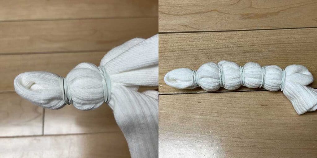 Wrapping rubber bands about sock to create bullseye pattern