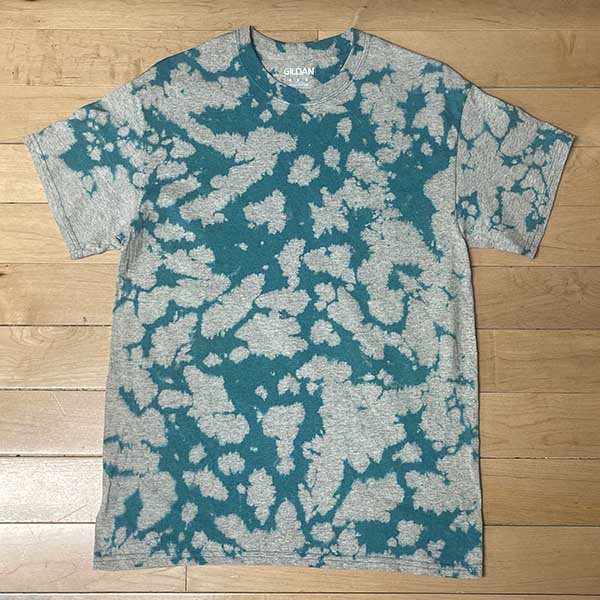 Turquoise bleach tie dyed shirt in crumple pattern