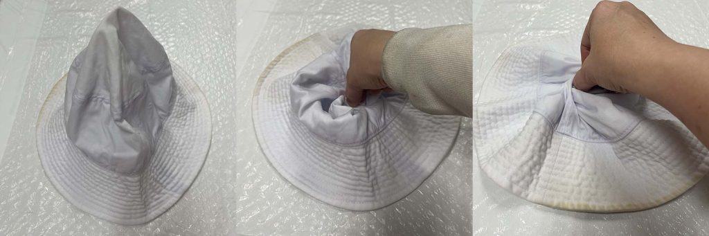 Starting to create spiral pattern on hat